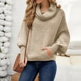 thumbnail image 5 of Women's High Neck Sweater Solid Color Knitted Sweater Fashionable Pullover Loose Long Sleeved Pocket Casual Top for Practical and Stylish Wear,Beige,XL, 5 of 5