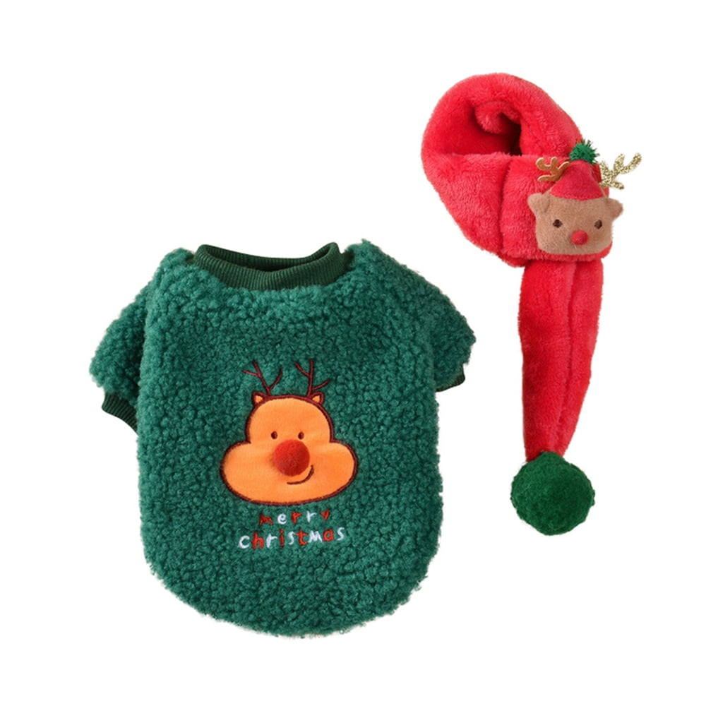 Xmarks Fleece Dog Sweaters with Scarf Set Soft Puppy Kitten Christmas