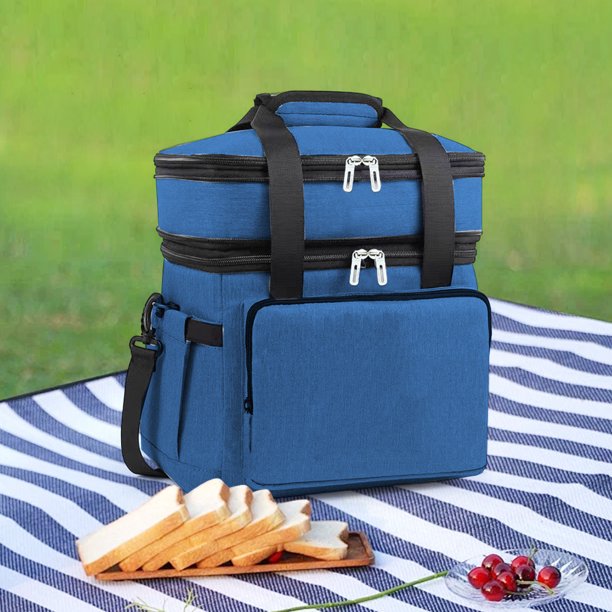 Bolsa de dos capas Bolso de almuerzo Bolsa de bento de caja de mano resistente al agua (azul retro)