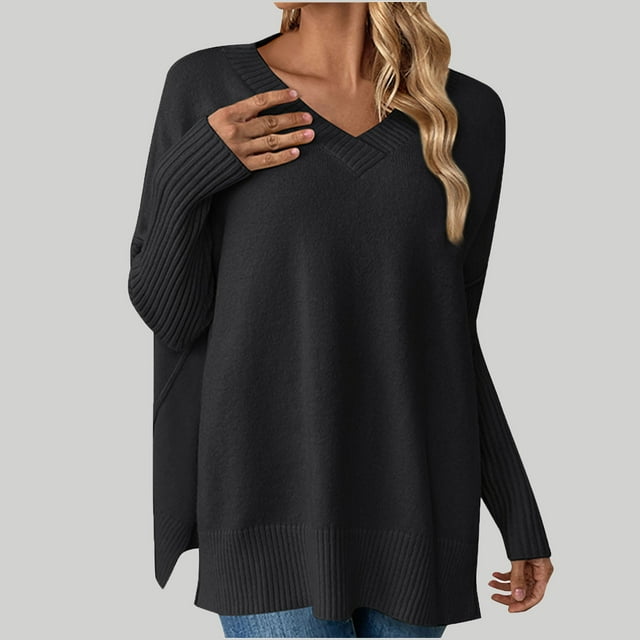 Birdeem Mode Femmes Col en V Hiver Uni Manches Longues Chandail Tops Pulls