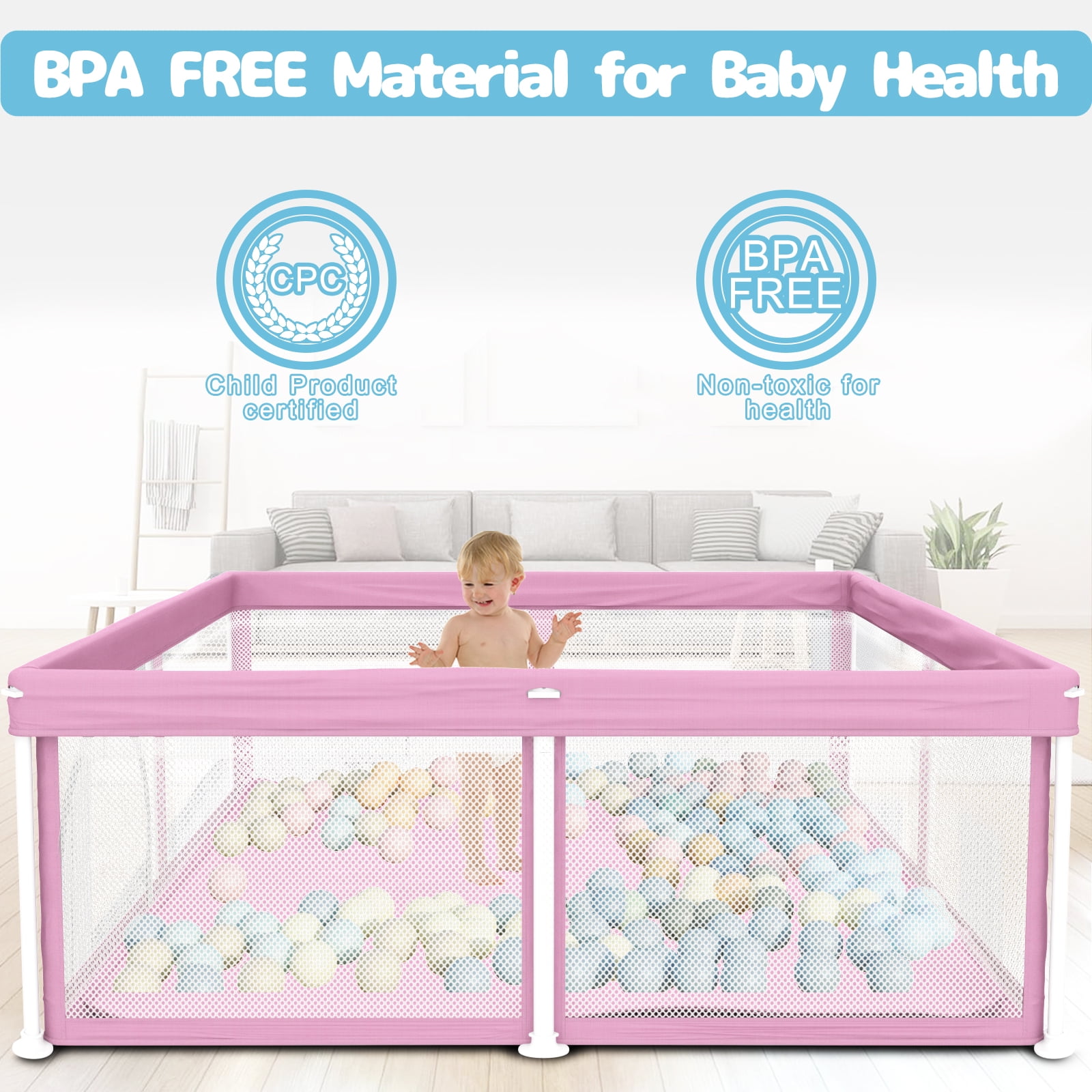 G TALECO GEAR Baby Playpen with Mat, Foldable Playpen for Babies and Toddlers, Portable Travel Play Yard, 50"x50", Pink