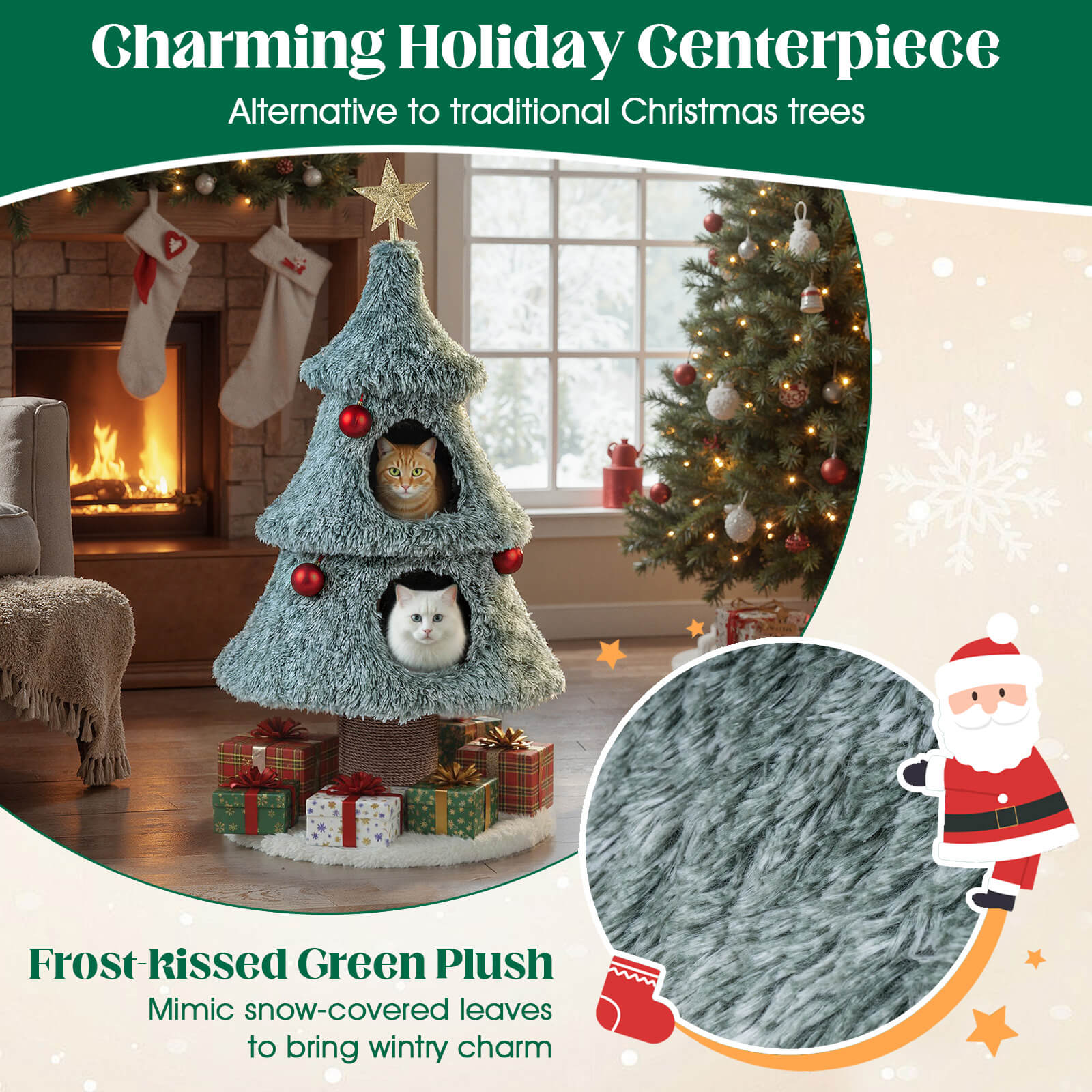 Costway 48.5” Christmas Cat Tree for Indoor Cats with 2 Large Condos, Scratching Post