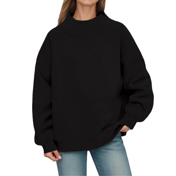 TZZQ Mock Neck Sweatshirt for Women Tunic Sweatshirts Lightweight Casual Pullover Sweatshirts Winter Casual Basic Sweatshirts Long Sleeve Trendy Sweatshirts Travel Sweatshirt Black L