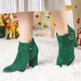 thumbnail image 2 of Botines de tacón alto grueso Allegra K con punta redonda en forma de corazón para mujer Verde esmeralda 40, 2 of 7