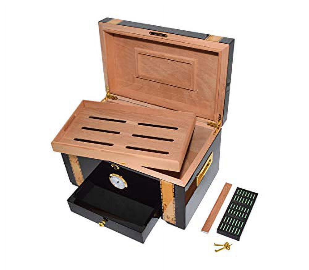 69Bourbons Cigars Humidor- Humidor Cigar Box for 150 Cigars- Cigar Box Gift for Smokers - Travel Humidor in Spanish Cedar Wood Interior, Accessory Drawer and Exterior Hygrometer for Cigar Humidor