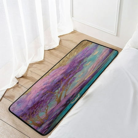 39x20 Inch Non-Slip Floor Mat Hallway Runner Rug Entrance Floor Mat Runner for Kitchen and Living Room Purple Trees