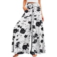 thumbnail image 2 of Women's Summer Wide Leg Palazzo Pants Spring Casual High Waisted Flowy Trousers Boho Beach Vacation Outfits (Dark Purple XXXXXL), 2 of 5