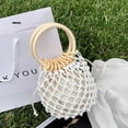 thumbnail image 1 of Faithtur Woman Girl Woven Handbag Beach Style Wood Handle Drawstring Bucket Bag, 1 of 10