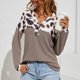 thumbnail image 1 of Leopard Waffle Knit V Neck Soft Loose Leopard Long Sleeve Pullover  for Date ANGGREK  Otros, 1 of 5