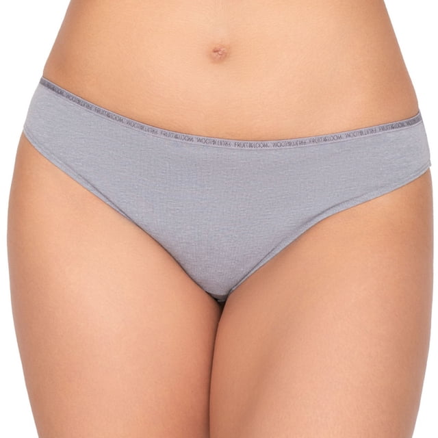 Bikini Fruit Of The Loom para Dama, con Bies Liso Gris Talla M