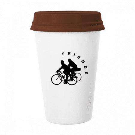 

friends bicycles mug coffee drinking glass pottery cerac cup lid