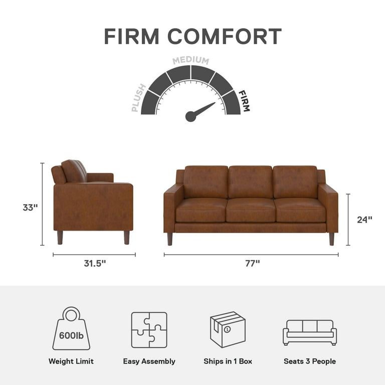 DHP Bryanna 3 Seater Sofa , Camel Faux Leather - Walmart.com