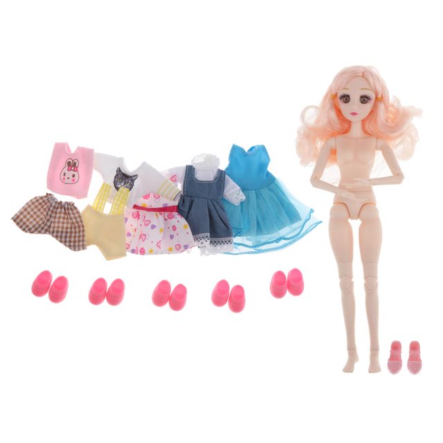 Cuerpo de Muñeca Articulado Baoblaze 36 Cm Piel Blanca Cabello Rosa 5 Conjuntos de ropa