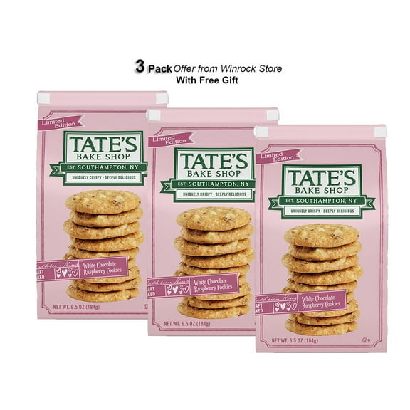 Tate's Bake Shop White Chocolate Raspberry Cookies, Limited Edition, 6.5 oz (3 Pack) Free Gift from Winrock Store