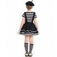 thumbnail image 5 of LIIPEE Girls Outfits Kids Mime Imitator Dress Up Striped Short Sleeve Crew Neck Tops Suspender Dress Hat Gloves Sets Comfortable Breathable Soft Cute Performance Clothing,Black,10-12 Years, 5 of 9