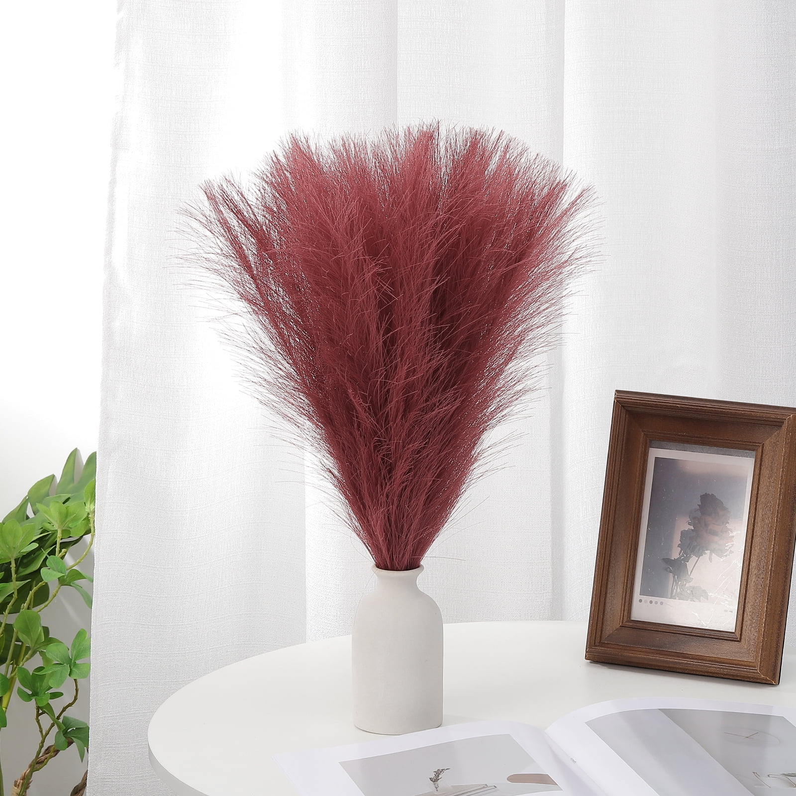 Uxcell 24" Pampas Grass Decor 30Pcs Artificial Pampas Grass Bulk Fluffy Faux Pampas Grass Small Dried Dark Red