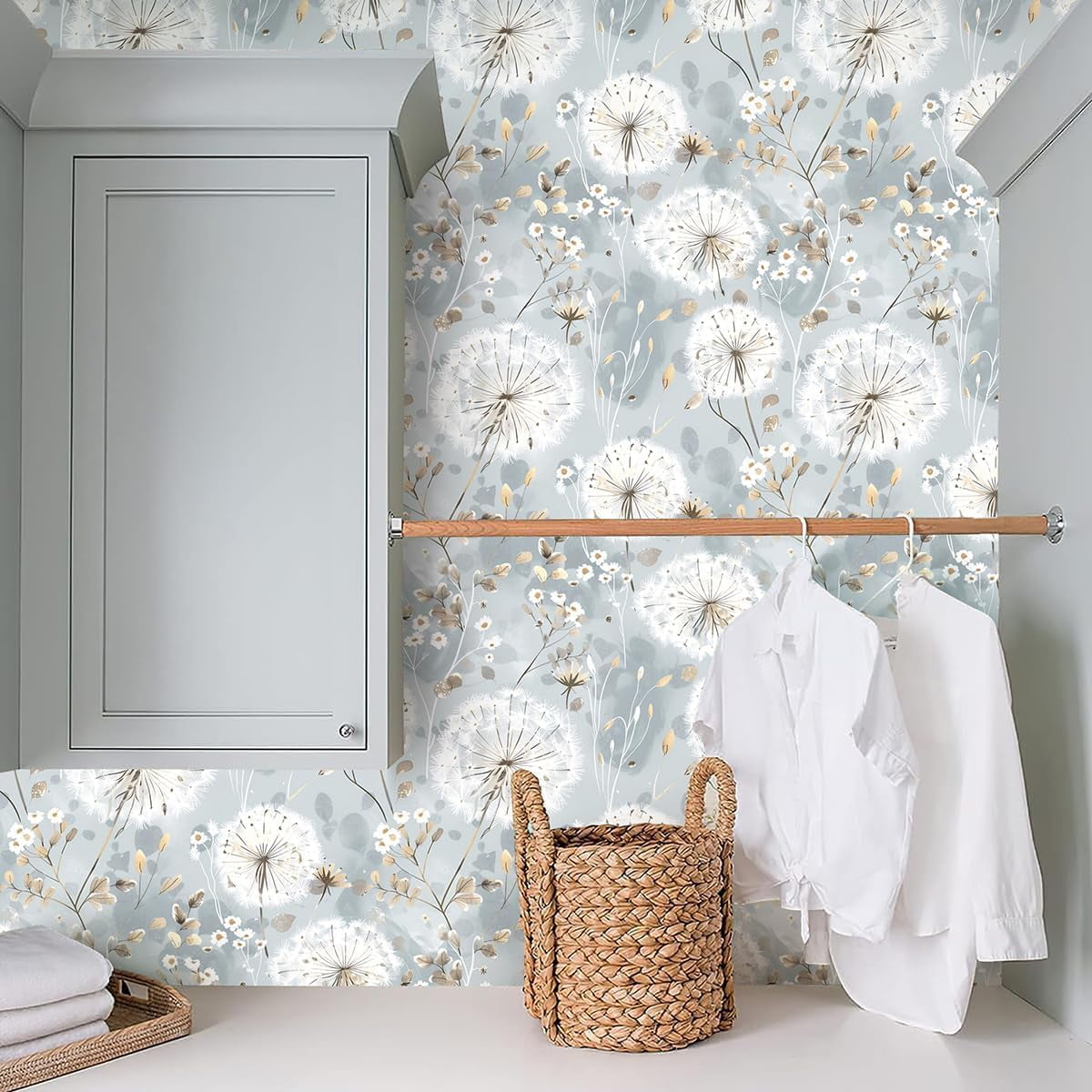 Floral Wallpaper Peel and Stick Dandelion Wallpaper Floral Contact Paper 17.7"x118.1" Vintage Flower Contact Paper Boho Self Adhesive Removable for Bedroom Cabinets Decorative Wall Vinyl
