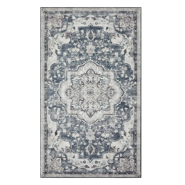 HOME Alfombra, Alfombra Antideslizante 92 x 153 cm para Dormitorio, Estilo Vintage, Lavable a Máquina, Gris Paloma