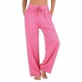 thumbnail image 2 of KDFJPTH Women's Striped Linen Blend Pants Elastic Drawstring Waist Casual Summer Trousers with Pockets Hot Pink2 XL, 2 of 4