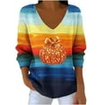 thumbnail image 2 of Uootdi Halloween Long Sleeve Sweatshirts for Women V Neck Sequin Pumpkin Print Casual Striped Fabric Halloween Gift T-Shirt, 2 of 3
