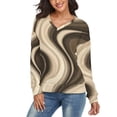 thumbnail image 3 of Abstract Brown Wave Pattern V-neck Sweater Winter Clothes Long Sleeve Knitwear Sweater Women's Pullover, 3 of 5