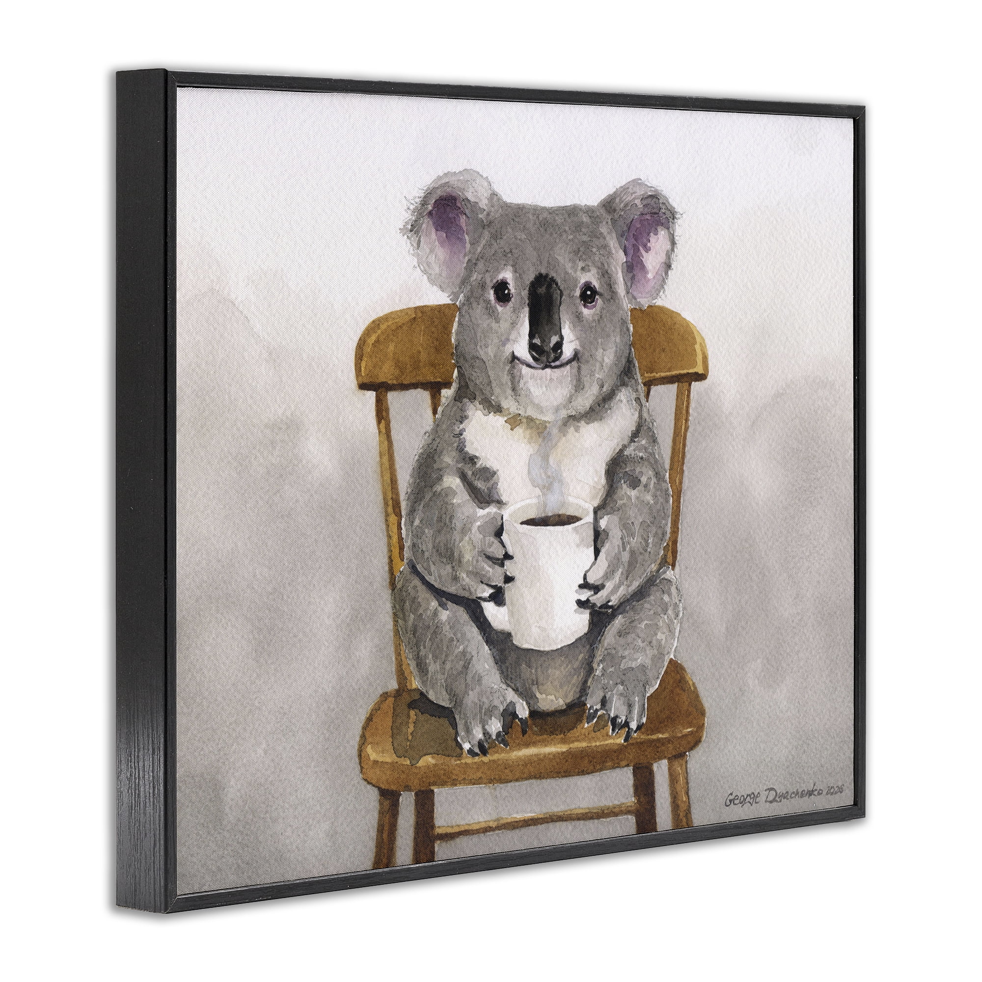 Stupell Industries Koala with Coffee Mug Black Framed Giclee Art, design by George Dyachenko