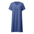 thumbnail image 4 of EHQJNJ Female Plus Size Summer Dresses for Women 2024 Work Womens Dress Casual Solid Color Short Sleeve V Neck Stitching Loose Dress Red Long Sleeve Dress Black Dresses for Women Plus Size Long, 4 of 5