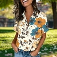 thumbnail image 6 of BRGZLK Women's Sleeved Shirt Fashion Casual Loose Short Print Button Down Business Casual Top Lightweight Summer V Neck Work Blouse, 6 of 6