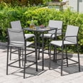 thumbnail image 3 of Nuu Garden 5-Piece Outdoor Patio Bar Set, 4 Textilene High Bar Stools, 28" Square Bar Table with Slatted Tabletop and 1.7" Umbrella Hole, Light Gray and Black, 3 of 10