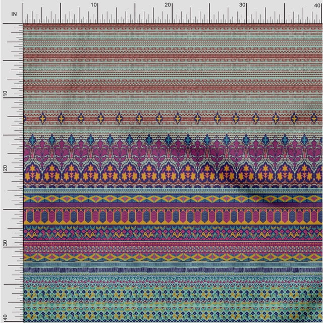 Soimoi Poly Crepe Fabric Geometric,Leaves & Floral Panel Printed Craft Fabric by The Yard 52 Inch Wide
