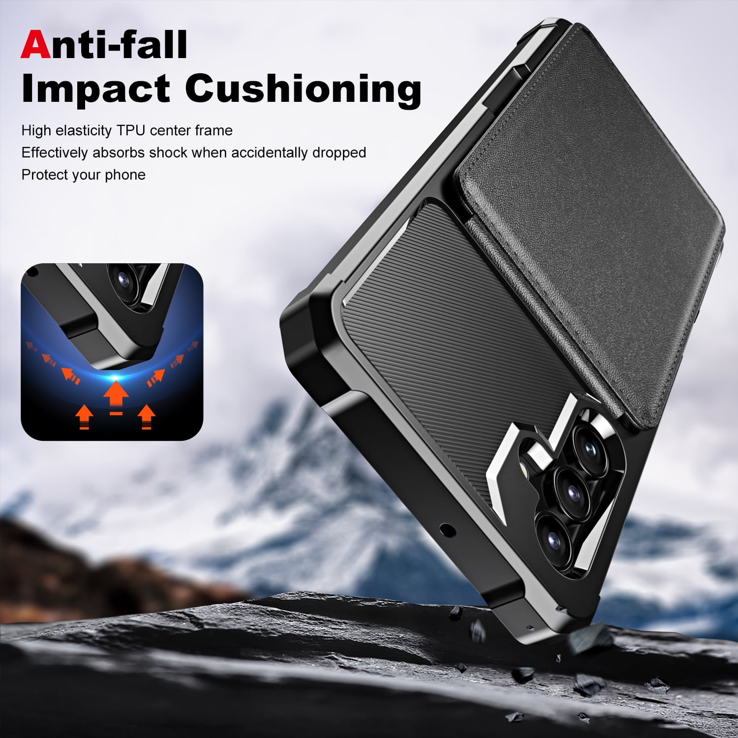 for Samsung Galaxy S22 Wallet Case, Built-in 4 Card Holders Kickstand Purse Cover, Military Grade Enhanced Corners Drop Protection, Rugged Protective Phone Case for Galaxy S22, Black
