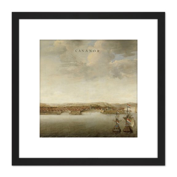 Vinckboons Cannanore Malabar Coast India 8X8 Inch Square Wooden Framed Wall Art Print Picture with Mount