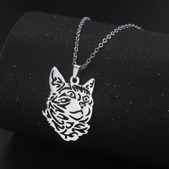 EUEAVAN Silver Hollow Pattern Cat Pendant Necklace Stainless Steel Jewelry