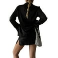 thumbnail image 6 of Liacowi Women Satin Skirt Sets Long Sleeve Deep V Neck Button Down Shirt Split Hem Mini Skirt Suit 2 Piece Outfits, 6 of 7