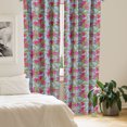 thumbnail image 2 of Ambesonne Floral Window Curtains, Cartoon Style Flowers Design, Each 28" W x 84" L, Ceil Blue Pink Green, 2 of 4