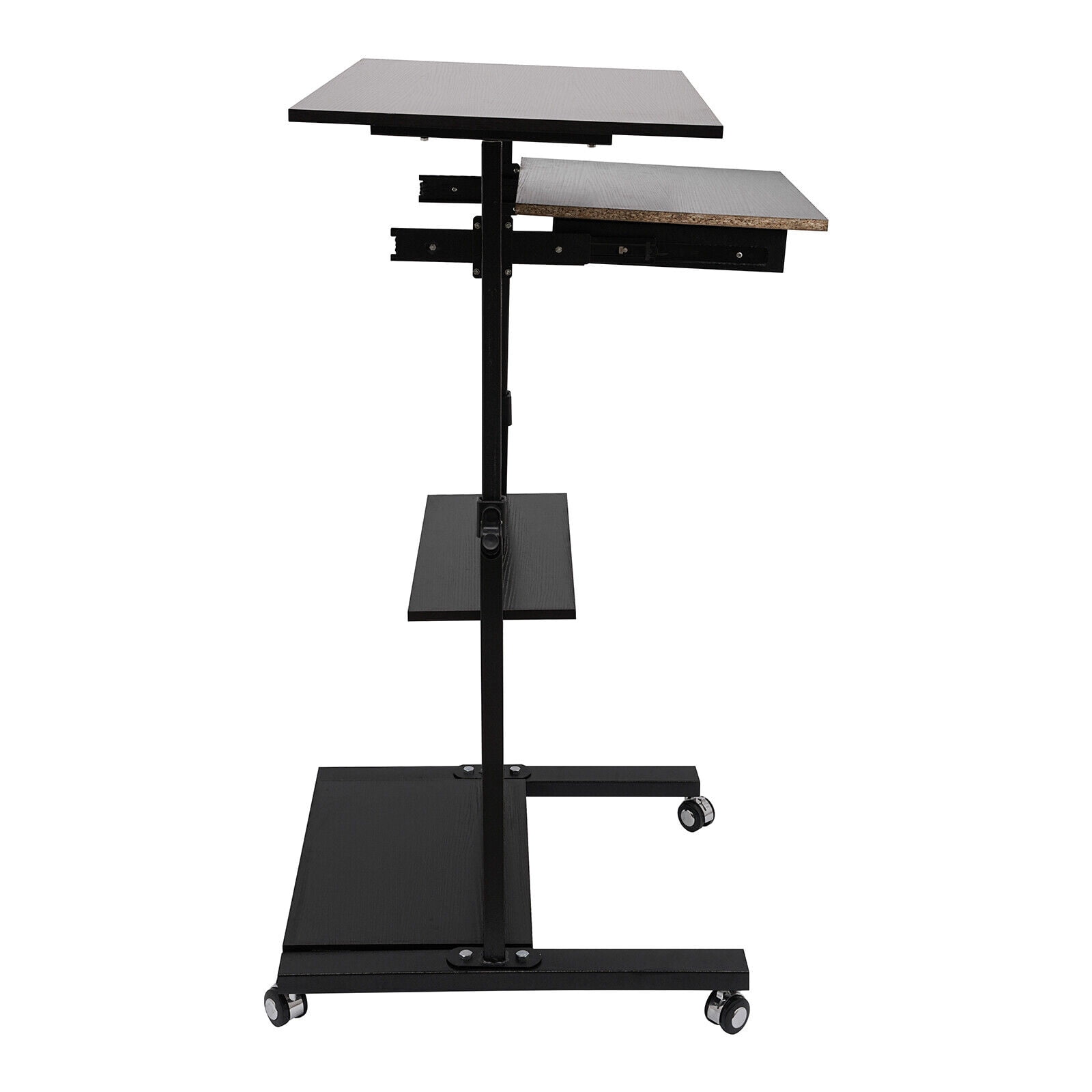 Stand Up Desk Cart Adjustable Table Height Black With 4 Countertops Mobile Standing Desk, Stand Up Work Station