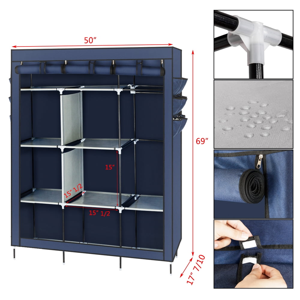 Kepooman 69" High-leg Non-woven Fabric Cloth Wardrobe Organizer, Dark Blue Kepooman 69" High-leg Non-woven Fabric Cloth Wardrobe Organizer, Dark Blue