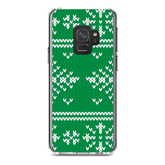 DistinctInk Clear Shockproof Hybrid Case for Samsung Galaxy S9 (5.8" Screen) - TPU Bumper, Acrylic Back, Tempered Glass Screen Protector - Green White Ugly Christmas Sweater - Christmas All Year
