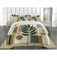 thumbnail image 2 of Ambesonne Monstera Quilted Coverlet 3 Pcs, Nature Mid Century Boho, Queen Size, Beige Evergreen Sepia, 2 of 4