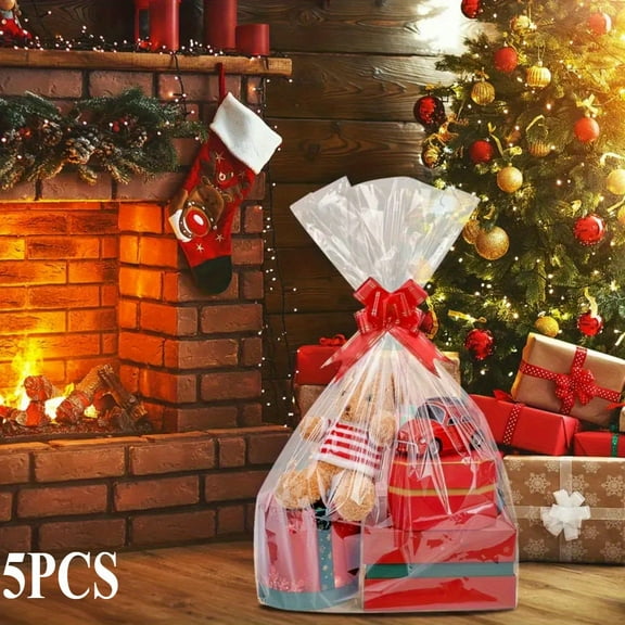 5PCS Clear Cellophane Basket Bags, 16x24 Inches Easter Cellophane Bags for Gift Baskets, Clear Cellophane Basket Bags