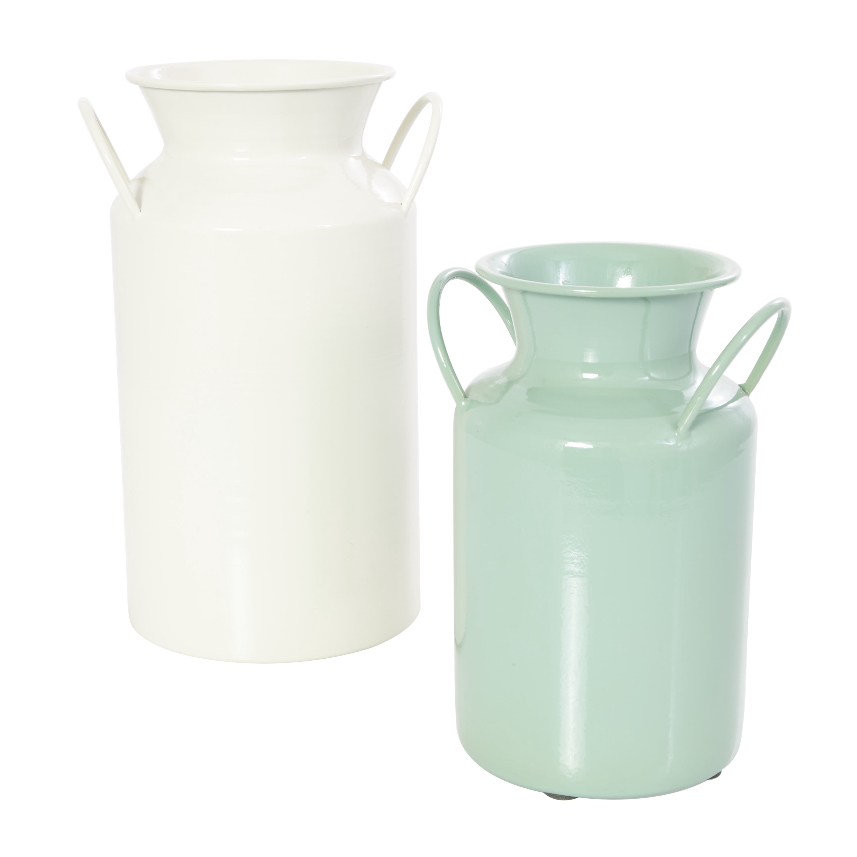 DecMode 10", 8"H Jug Teal Metal Vase with Handles, Set of 2