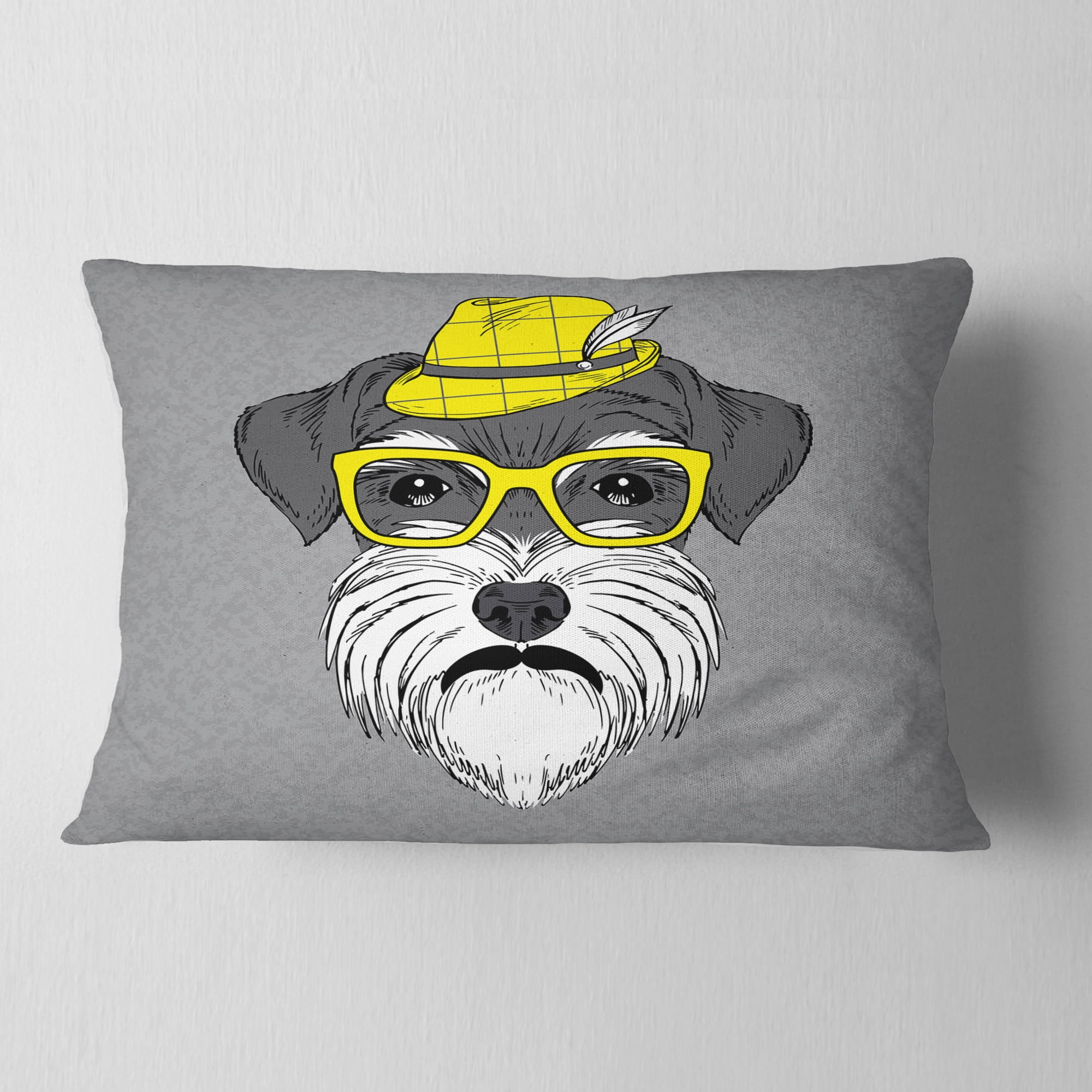 Designart Schnauzer with Hat and Glasses - Contemporary Animal Throw Pillow - 12x20