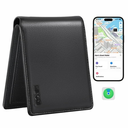 Miroddi Smart Wallets for Men, Built-in Find My Real Time Tracker, 100% Genuine Leather Classic Bifold Wallet Card Holder with Cash Pocket, RFID Blocking
