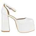 thumbnail image 3 of Forever Shoes Women Extra High Block Heels Platform Round Closed Toe Exotic Dancer Pumps Ankle Strap TWICE-13 White Patent 7, 3 of 3