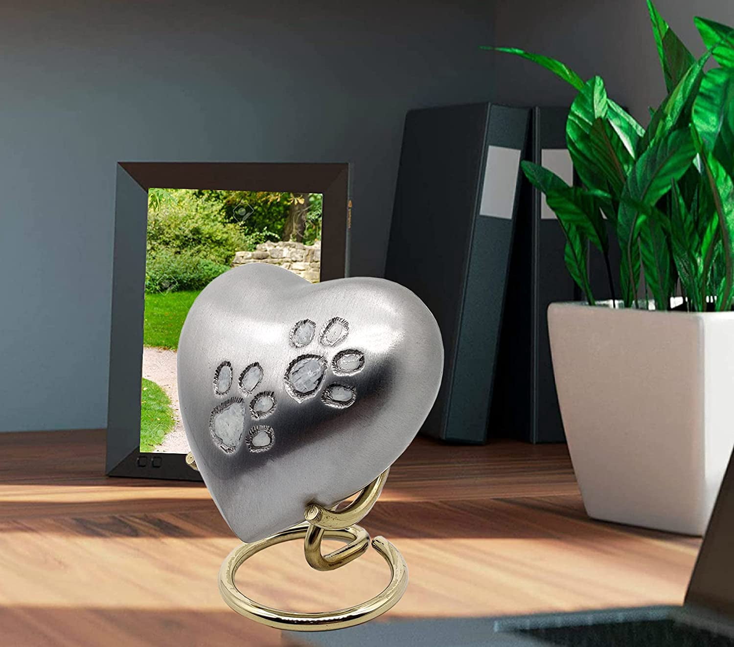 5MOONSUN5's Handcrafted Heart Urn Keepsake Cremation Paw Urn for Human pet Ashes Engraved Urn Heart Shaped - Perfect for Adults & Infants Honor Your Loved One. Comes with Brass Stand & Premium Box