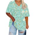 thumbnail image 2 of Womens Tops under $5 Plus-Size Short Sleeved V-Neck Printing Base Shirt Light Blue XXXXXL, 2 of 5