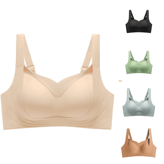 Ahuyic Womens Bra,Summer Plus Size Bra,Womens Bra-thin Cup No Steel RingUnderwear Gathered Sleep Bra,Beige,XL