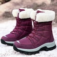 thumbnail image 4 of Women Mid Calf Snow Boots Faux Fur Lined Lace Up Non Slip Lug Sole Outdoor Warm Winter Fashion Booties Purple 5.5, 4 of 9