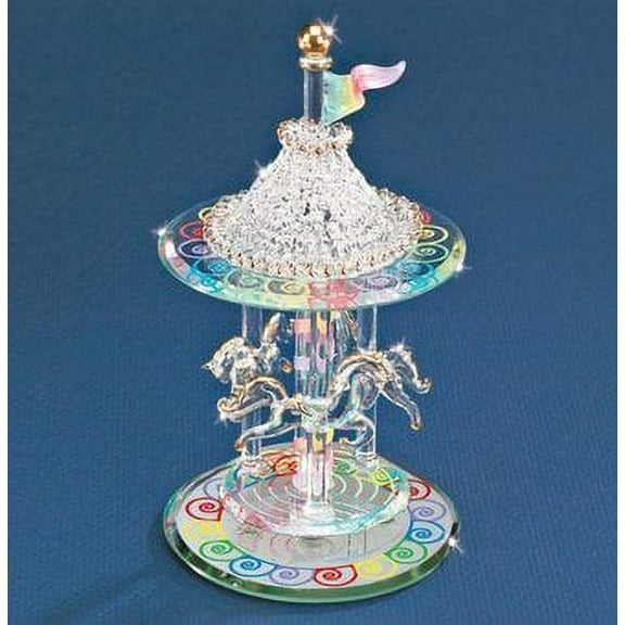 Glass Baron Handcrafted Glass Carousel Figurine with 22k Gold Accents QGM15133