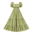 thumbnail image 7 of Bxsruta Womens Maxi Dress Puff Short Sleeve Square Neck Smocked Flowy Tiered Sundress, 7 of 7